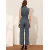 image:imageAllegra K Womens Wide Leg Jumpsuit 2026 Sleeveless Collared Tie Waist Coverall Button Down Cargo Cotton JumpsuitsGrey