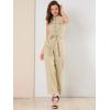 image:imageAllegra K Womens Wide Leg Jumpsuit 2026 Sleeveless Collared Tie Waist Coverall Button Down Cargo Cotton JumpsuitsKhaki