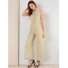 image:imageAllegra K Womens Wide Leg Jumpsuit 2026 Sleeveless Collared Tie Waist Coverall Button Down Cargo Cotton JumpsuitsKhaki