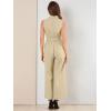 image:imageAllegra K Womens Wide Leg Jumpsuit 2026 Sleeveless Collared Tie Waist Coverall Button Down Cargo Cotton JumpsuitsKhaki