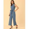 image:imageAllegra K Womens Wide Leg Jumpsuit 2026 Sleeveless Collared Tie Waist Coverall Button Down Cargo Cotton JumpsuitsLight Blue