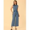 image:imageAllegra K Womens Wide Leg Jumpsuit 2026 Sleeveless Collared Tie Waist Coverall Button Down Cargo Cotton JumpsuitsLight Blue