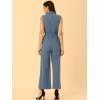 image:imageAllegra K Womens Wide Leg Jumpsuit 2026 Sleeveless Collared Tie Waist Coverall Button Down Cargo Cotton JumpsuitsLight Blue