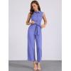 image:imageAllegra K Womens Wide Leg Jumpsuit 2026 Sleeveless Collared Tie Waist Coverall Button Down Cargo Cotton JumpsuitsMatte Blue