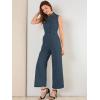 image:imageAllegra K Womens Wide Leg Jumpsuit 2026 Sleeveless Collared Tie Waist Coverall Button Down Cargo Cotton JumpsuitsNavy Blue