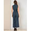 image:imageAllegra K Womens Wide Leg Jumpsuit 2026 Sleeveless Collared Tie Waist Coverall Button Down Cargo Cotton JumpsuitsNavy Blue