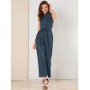 image:imageAllegra K Womens Wide Leg Jumpsuit 2026 Sleeveless Collared Tie Waist Coverall Button Down Cargo Cotton JumpsuitsNavy Blue