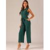 image:imageAllegra K Womens Wide Leg Jumpsuit 2026 Sleeveless Collared Tie Waist Coverall Button Down Cargo Cotton JumpsuitsPeacock Blue