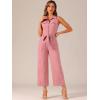 image:imageAllegra K Womens Wide Leg Jumpsuit 2026 Sleeveless Collared Tie Waist Coverall Button Down Cargo Cotton JumpsuitsPink