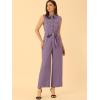 image:imageAllegra K Womens Wide Leg Jumpsuit 2026 Sleeveless Collared Tie Waist Coverall Button Down Cargo Cotton JumpsuitsPurple