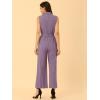 image:imageAllegra K Womens Wide Leg Jumpsuit 2026 Sleeveless Collared Tie Waist Coverall Button Down Cargo Cotton JumpsuitsPurple