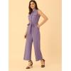 image:imageAllegra K Womens Wide Leg Jumpsuit 2026 Sleeveless Collared Tie Waist Coverall Button Down Cargo Cotton JumpsuitsPurple