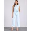image:imageAllegra K Womens Wide Leg Jumpsuit 2026 Sleeveless Collared Tie Waist Coverall Button Down Cargo Cotton JumpsuitsSky Blue