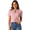 image:imageAllegra K Casual Blouse for Women Floral Print Short Sleeve Shirt V Neck Notch Lapel Blouse Dressy Summer TopsPink
