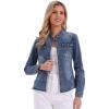 image:imageAllegra K Casual Denim Jacket for Womens Classic Stand Collar Long Sleeve Jean JacketGray Blues