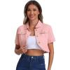 image:imageAllegra K Casual Denim Jacket for Womens Turndown Collar Short Sleeves Crop Jean JacketsPink