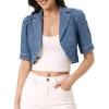 image:imageAllegra K Cropped Denim Jacket for Women Casual Short Puff Sleeve Lapel Open Front Jean Jackets Summer OutwearBlue