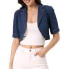 image:imageAllegra K Cropped Denim Jacket for Women Casual Short Puff Sleeve Lapel Open Front Jean Jackets Summer OutwearDrak Blue
