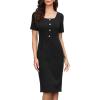 image:imageAllegra K Elegant Dresses for Womens Short Sleeve Square Neck Button Business Work Sheath DressBlack