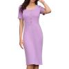 image:imageAllegra K Elegant Dresses for Womens Short Sleeve Square Neck Button Business Work Sheath DressPurple