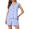 image:imageAllegra K Gingham 2 Piece Outfits for Womens Summer Beach Plaid Sleeveless Vest and Shorts Matching SetsBlue