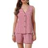 image:imageAllegra K Gingham 2 Piece Outfits for Womens Summer Beach Plaid Sleeveless Vest and Shorts Matching SetsRed