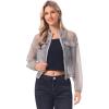 image:imageAllegra K Sheer Bomber Jacket for Womens Zip Up Long Sleeve See Through JacketsGrey