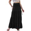 image:imageAllegra K Summer Flowy Boho Maxi Skirt for Women Tiered Elastic High Waist 2026 A Line Casual Beach Long Skirt with PocketsBlack