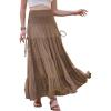 image:imageAllegra K Summer Flowy Boho Maxi Skirt for Women Tiered Elastic High Waist 2026 A Line Casual Beach Long Skirt with PocketsKhaki