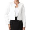 image:imageAllegra K Tweed Jackets for Women Long Sleeve Collarless Open Front Cardigan Business Work Blazer Suit JacketWhite