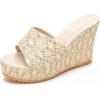 image:imageAllegra K Womens Embroidered Wedge Platform Peeptoe Slip Sandals Beige 85