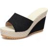image:imageAllegra K Womens Embroidered Wedge Platform Peeptoe Slip Sandals Beige Black 9