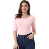 image:imageAllegra K Womens Half Sleeves Boat Neck Fitted Elbow Length Top Soft TShirtLight Pink