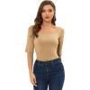 image:imageAllegra K Womens Half Sleeves Boat Neck Fitted Elbow Length Top Soft TShirtTan