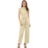 image:imageAllegra K Womens Wide Leg Jumpsuit 2026 Sleeveless Collared Tie Waist Coverall Button Down Cargo Cotton JumpsuitsApricot