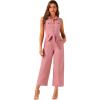 image:imageAllegra K Womens Wide Leg Jumpsuit 2026 Sleeveless Collared Tie Waist Coverall Button Down Cargo Cotton JumpsuitsPink