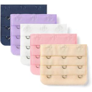 image:imageAllegra K 3 Hook 3 Row Stretchy Bra Strap Extenders Buckle Hooks Bra Band for WomenBeigenavy Bluepinklight Purplewhite