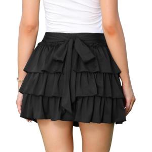image:imageAllegra K Bow Back Mini Skirts for Women Elastic Low Waist Cute Cake Skirt Layer Ruffle Skirt with ShortsBlack