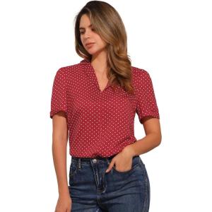 image:imageAllegra K Casual Blouse for Women Floral Print Short Sleeve Shirt V Neck Notch Lapel Blouse Dressy Summer TopsRed