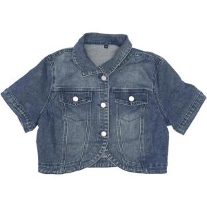 image:imageAllegra K Casual Denim Jacket for Womens Turndown Collar Short Sleeves Crop Jean JacketsBlue Gray