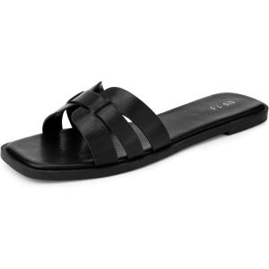 image:imageAllegra K Flat Sandals for Women Square Toe Slip on Open Toe Slides Sandals DressyBlack