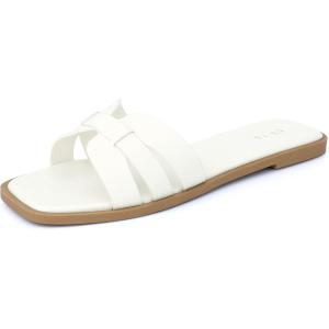 image:imageAllegra K Flat Sandals for Women Square Toe Slip on Open Toe Slides Sandals DressyWhite