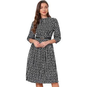 image:imageAllegra K Pleated Dress for Womens Puff Half Sleeve Crew Neck Casual ALine DressesBlack