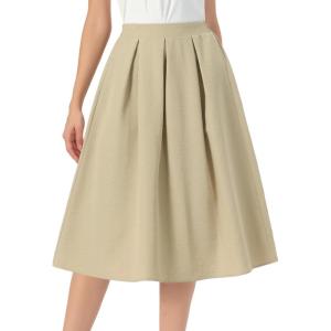image:imageAllegra K Pleated Skirts for Women High Waisted Vintage ALine Business Casual Midi SkirtsKhaki