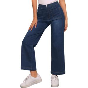 image:imageAllegra K Wide Leg Jeans for Womens High Waisted Stretchy Straight Leg Jeans Buttoned Loose Denim PantsBlack Blue