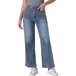 image:imageAllegra K Wide Leg Jeans for Womens High Waisted Stretchy Straight Leg Jeans Buttoned Loose Denim PantsGray Blue