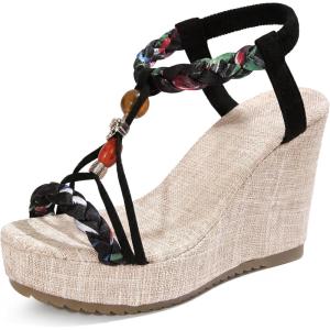 image:imageAllegra K Womens Bohemia Pull on Platform Wedge Heel SandalsBlack3
