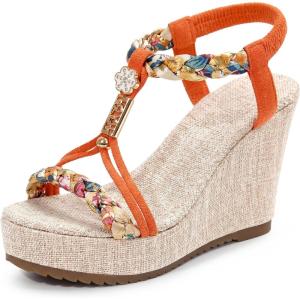 image:imageAllegra K Womens Bohemia Pull on Platform Wedge Heel SandalsOrange