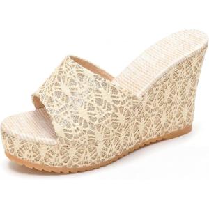 image:imageAllegra K Womens Embroidered Wedge Platform Peeptoe Slip Sandals Beige 85