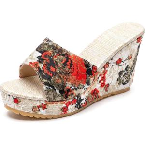 image:imageAllegra K Womens Embroidered Wedge Platform Peeptoe Slip Sandals Red 85